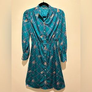 70’s Japanese vintage pattern dress, castles and flowers, size L